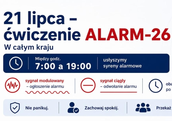 Ćwiczenia z zakresu ostrzegania i alarmowania ludności o zagrożeniu pod kryptonimem „ALARM 2026”.